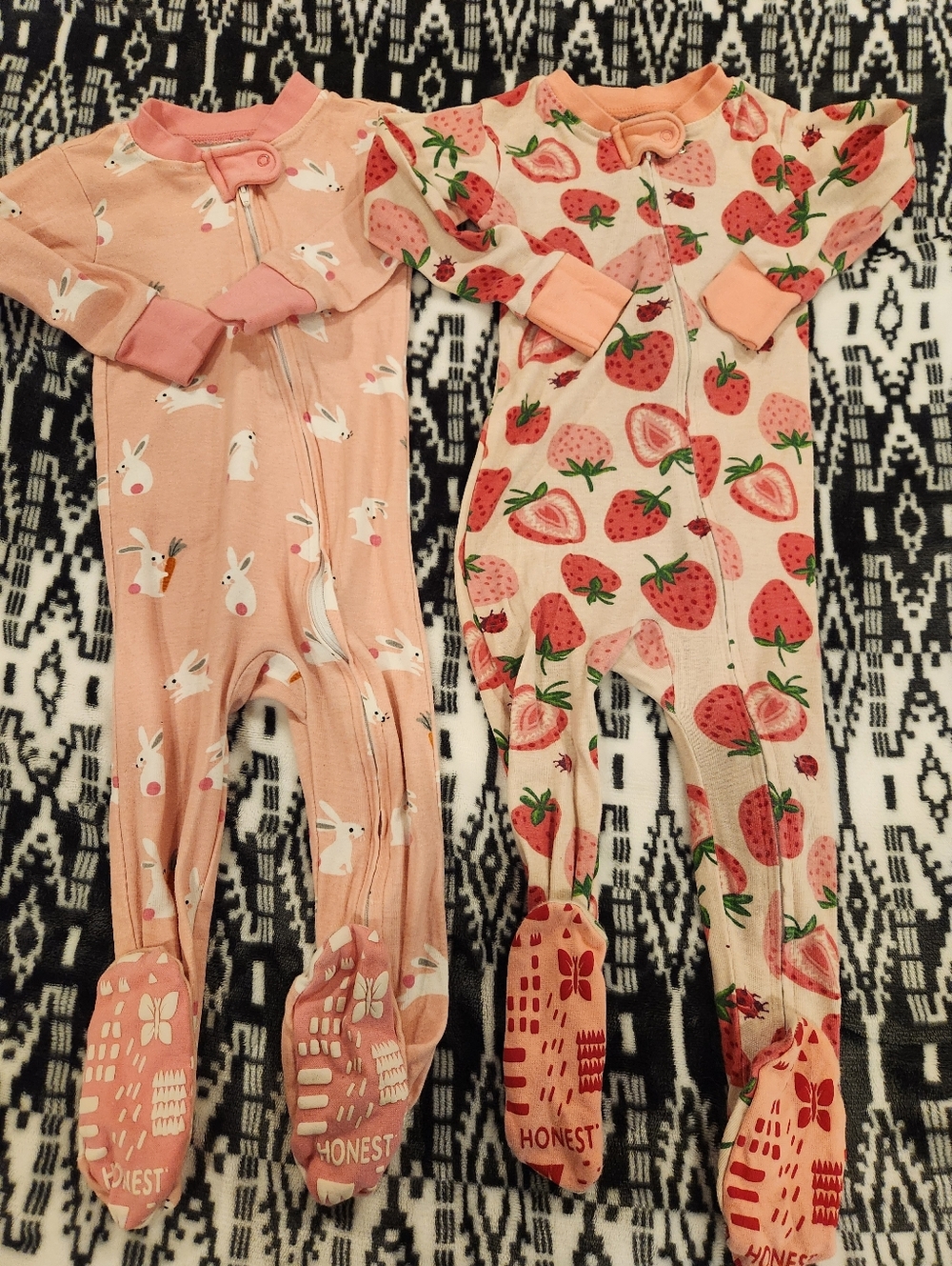 The Honest Company Pink Kids One-Piece Footed Pajamas - Bunny & Strawberry